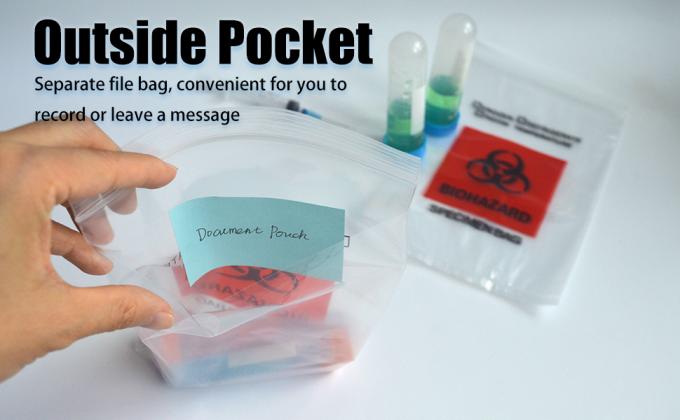 Biohazard Proeftassen, 100pcs 6x9in/15x25cm Met Biohazard Rood Logo Printing, Ziplock Top Proeftassen Buiten Pocket 0
