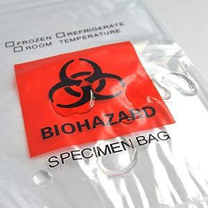 Biohazard Proeftassen, 100pcs 6x9in/15x25cm Met Biohazard Rood Logo Printing, Ziplock Top Proeftassen Buiten Pocket 1