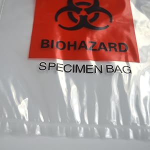Biohazard Proeftassen, 100pcs 6x9in/15x25cm Met Biohazard Rood Logo Printing, Ziplock Top Proeftassen Buiten Pocket 3