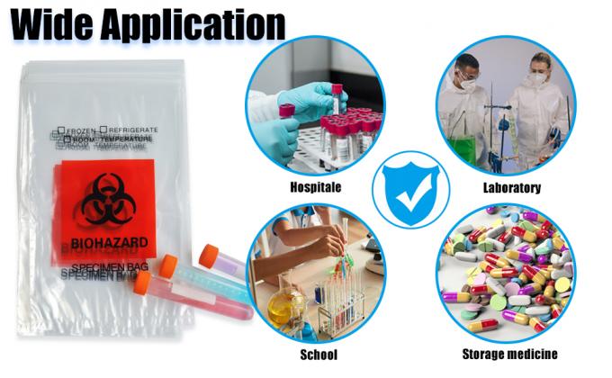 Biohazard Proeftassen, 100pcs 6x9in/15x25cm Met Biohazard Rood Logo Printing, Ziplock Top Proeftassen Buiten Pocket 4