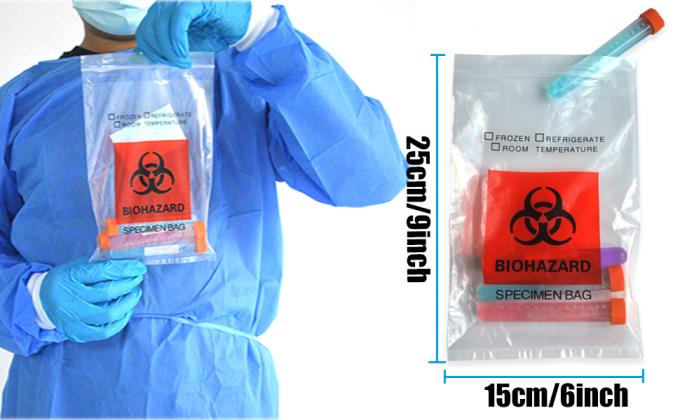 Biohazard Proeftassen, 100pcs 6x9in/15x25cm Met Biohazard Rood Logo Printing, Ziplock Top Proeftassen Buiten Pocket 5