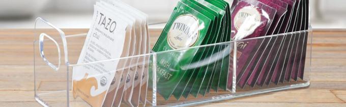 Plastic condimenten organisator en theezak houder - 8-compartiment keuken pantry / countertop opslag caddy - Splitsing chip 0