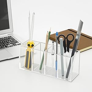Acryl penhouder 4 compartimenten,Clear penhouder organisator make-up borstelhouder voor kantoor bureauaccessoires,cosmetische 3