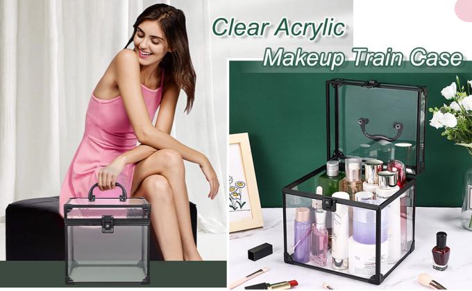 Draagbare cosmetica en toiletartikelen organisator doos, duidelijke trein koffer sloten en handle reis make-up gereedschappen opslag Organiseer 0