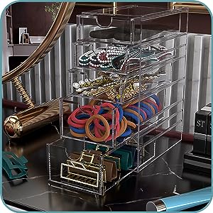 Doorzichtige containers voor het organiseren van haar accessoires, plastic haar accessoires organisator doos met 5 laden, haar accessoires 4