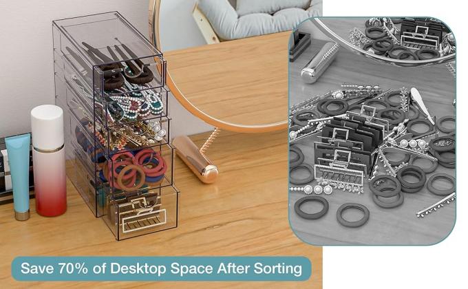 Doorzichtige containers voor het organiseren van haar accessoires, plastic haar accessoires organisator doos met 5 laden, haar accessoires 5