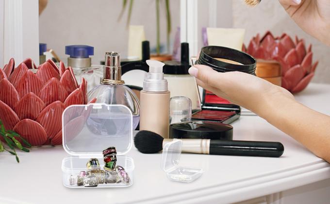 Rectangulaire lege mini heldere plastic organisator opslagdoos Containers met gehengde deksels voor kleine voorwerpen Craft box 5