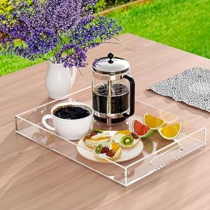 Acrylische decoratieve bak organisator voor Ottomaanse koffietafel met handvaten 5