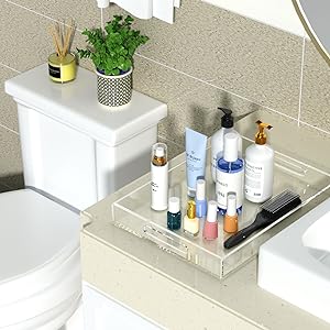 Acrylische decoratieve bak organisator voor Ottomaanse koffietafel met handvaten 6