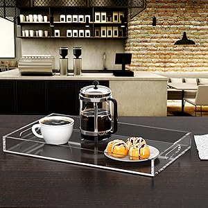 Acrylische decoratieve bak organisator voor Ottomaanse koffietafel met handvaten 7