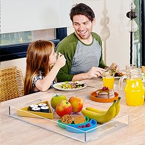 Acrylische decoratieve bak organisator voor Ottomaanse koffietafel met handvaten 8