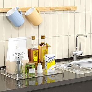 Acrylische decoratieve bak organisator voor Ottomaanse koffietafel met handvaten 9