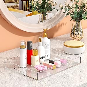 Acrylische decoratieve bak organisator voor Ottomaanse koffietafel met handvaten 10