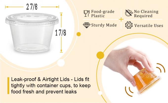 Portiebekers met deksels, kleine plastic containers met deksels, luchtdichte, stapelbare soufflebekers, Jello Shot-bekers, saus 2