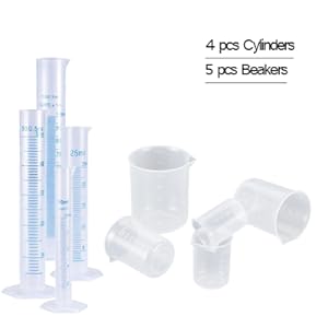 Plastic gegradueerde cilinders en bekers 5 pipetten, 10 ml 25 ml 50 ml 100 ml cilinders, 50 ml 100 ml 250 ml 500 ml 1000 ml 6