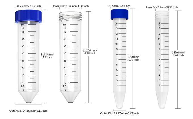 Centrifugebuizen 15 ml, kegelvormige buizen steriele 50 stuks, polypropyleen, lekvrije schroefkappen, plastic container 1