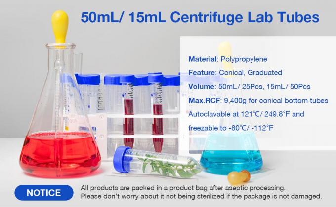 Centrifugebuizen 15 ml, kegelvormige buizen steriele 50 stuks, polypropyleen, lekvrije schroefkappen, plastic container 2