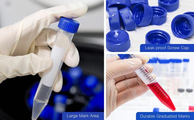 Centrifugebuizen 15 ml, kegelvormige buizen steriele 50 stuks, polypropyleen, lekvrije schroefkappen, plastic container 4