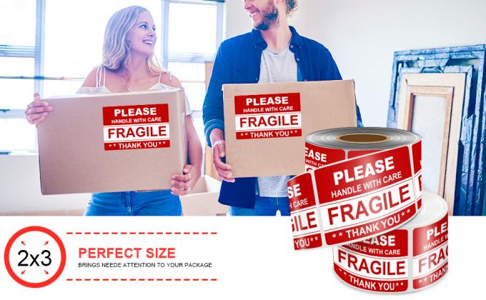 3 x 2 inch handvat met zorg Fragile stickers voor het verzenden van bewegende glas 500 Permanente kleefstof Fragile labels 0
