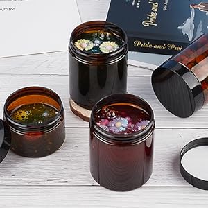 Amber plastic potten met deksels en etiketten, 12 pakketten lege bruine cosmetische containers voor schoonheidsproducten, body butter 2