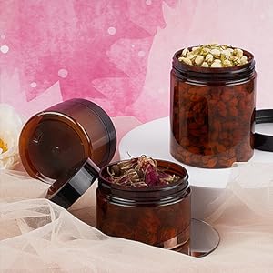Amber plastic potten met deksels en etiketten, 12 pakketten lege bruine cosmetische containers voor schoonheidsproducten, body butter 3
