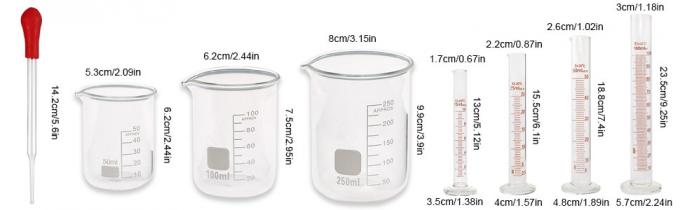 Glass Graduated Cylinder Set 10ml 25ml 50ml 100ml, dik glasbeker set 50ml 100ml 250ml met 2 druppers 1