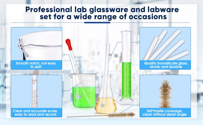 Laboratorium glaswerk Set Beaker Flask Cylinder Set 3 glazen bekers 3 Erlenmeyer Flasken 3 gegradueerde meetcilinders 1