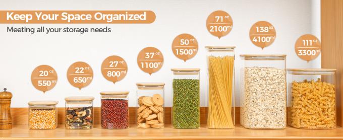Glas voor opslag in de pantry, 138/50 oz Grote vierkante bloem suikercontainers Luchtdichte deksels, glazen potten voor een liter 1
