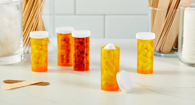 lege flessen met doppen voor medicijnen op recept, plasticappen van 8 gram (oranje) 2