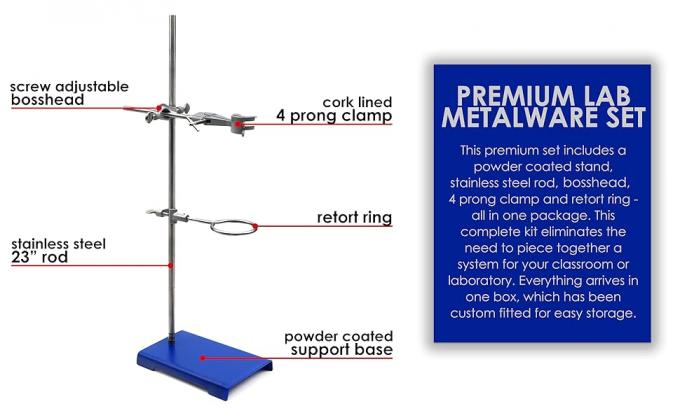 Chemisch bestand staal ring stand set - Lab stand ondersteuning met klem - 8 inch x 5 inch basis, 24 inch staaf 0