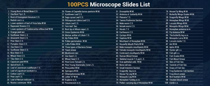 100 Prepared Microscope Slides with Specimens for Kids Adults Microbiology