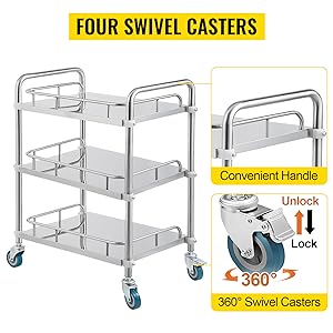 Laboratorium rolwagen 3 planken plank roestvrij staal rolwagen catering tandheelkundige utility cart commercieel wiel dolly 2