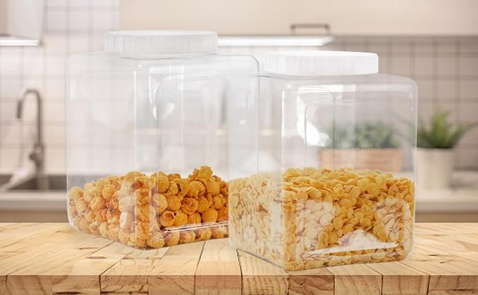 Plastic potten, Plastic gallon containers met deksels, Grote vierkant Plastic voedselopslag potten Voor keuken, droog voedsel, snack 0