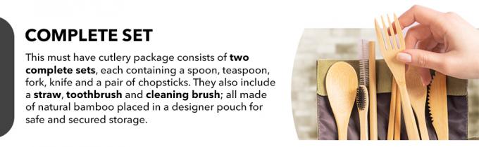 Eenmalige bamboe houten bestek set. 100% natuurlijke milieuvriendelijke biologisch afbreekbare en composteerbare gereedschappen. 2