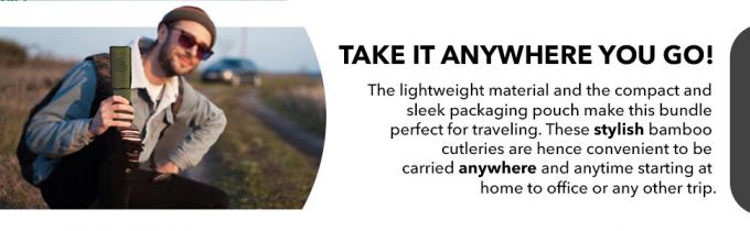 Eenmalige bamboe houten bestek set. 100% natuurlijke milieuvriendelijke biologisch afbreekbare en composteerbare gereedschappen. 3