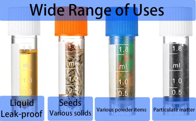 2 ml Plastic kleine flacons met schroefkappen Proefbuizen Cryotubes, PP materiaal, vrij van DNase, RNase, menselijk DNA 1
