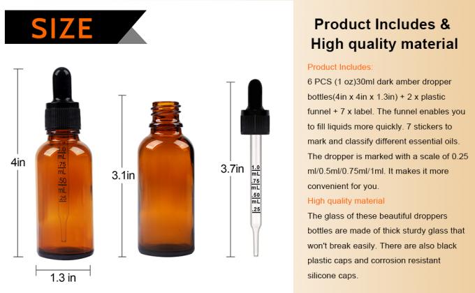 Druppelflessen 5pcs Amber Druppelfles met trechter en overdrachtspipetten, glazen tinktuurflessen met druppel 10ml 0