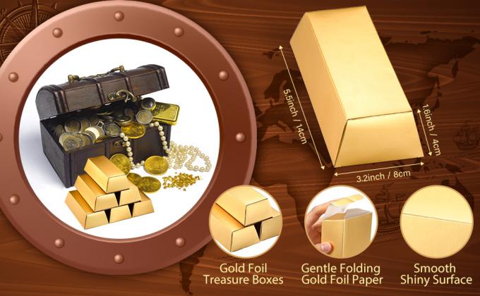 Goudstaven Valse bar cadeaubon Gouden feest Favoriet Chocolade Gouden munten Folie Schatsteen Papierdozen Halloween feest 1