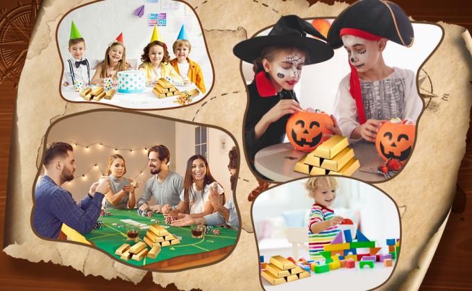 Goudstaven Valse bar cadeaubon Gouden feest Favoriet Chocolade Gouden munten Folie Schatsteen Papierdozen Halloween feest 2