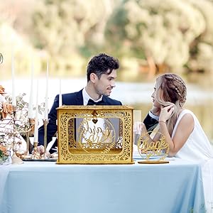 Huwelijksgelddooshouder met bord, grote rustieke houten houten zelfgemaakte envelop geschenkkaart schaduwdozen met slot slot 5