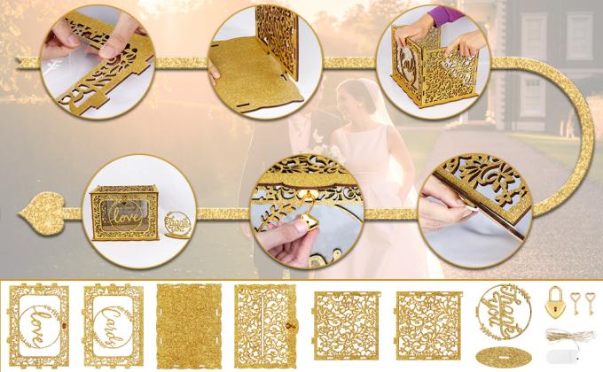 Huwelijksgelddooshouder met bord, grote rustieke houten houten zelfgemaakte envelop geschenkkaart schaduwdozen met slot slot 6