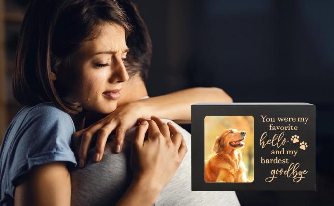 Herdenkingsurnen voor huisdieren voor as van honden of katten, XLgrote houten begrafenisverbranding urnen met fotoraam, herdenkingsurnen 4