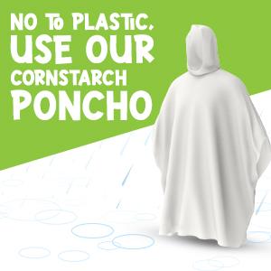 100% op planten gebaseerd, composteerbaar, biologisch afbreekbaar, maïszetmeel, recycleerbaar, gerecycled regen ponchos met kap volwassenen 1