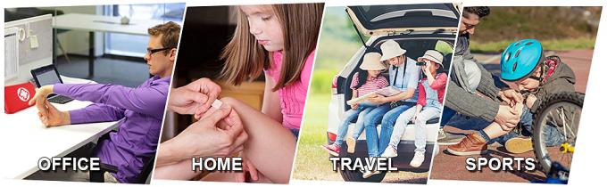 Essentiële medische benodigdheden voor noodgevallen. Verpakte rode waterdichte doos. 6