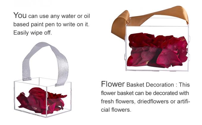 Duidelijke bloemenmeisjesmandje voor bruiloft - Acryl bruiloftsmandje decoratie, aangepaste naam, handvat met zijde lint 1