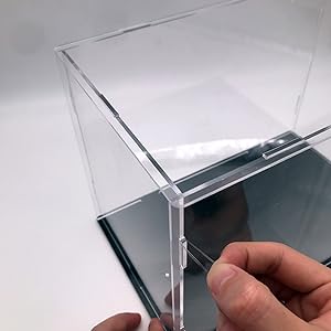 Duidelijke Acryl Display Case,Zelfmontage Display Box met Zwarte Acryl Base,Countertop Box Cube Organizer Stand Riser 6