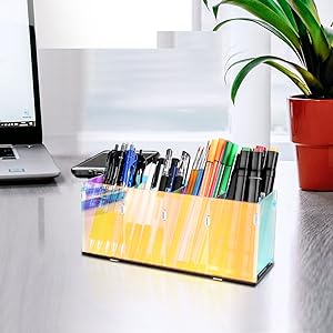 Kleurrijke, transparante potloodhouders, acrylpenhouder, make-up organisator 4 compartimenten voor bureau, kantoor 2