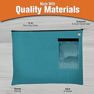 Teal. Transit Bag. Grote ritszak met grommet. Gebruik met hangslot of ritsband voor beveiliging. Interoffice postzak. 1