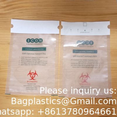 kwaliteit  Medical laboratory Self-adhesion 95kpa Specimen Self-adhesion 3 wall Biohazard Specimen Transport Bag fabriek