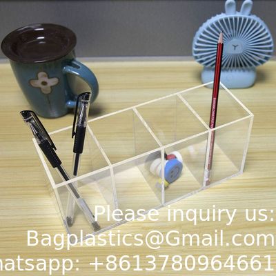 kwaliteit  Acrylic Pen Holder 4 Compartments Clear Pencil Holder Organizer Makeup Brush Holder fabriek